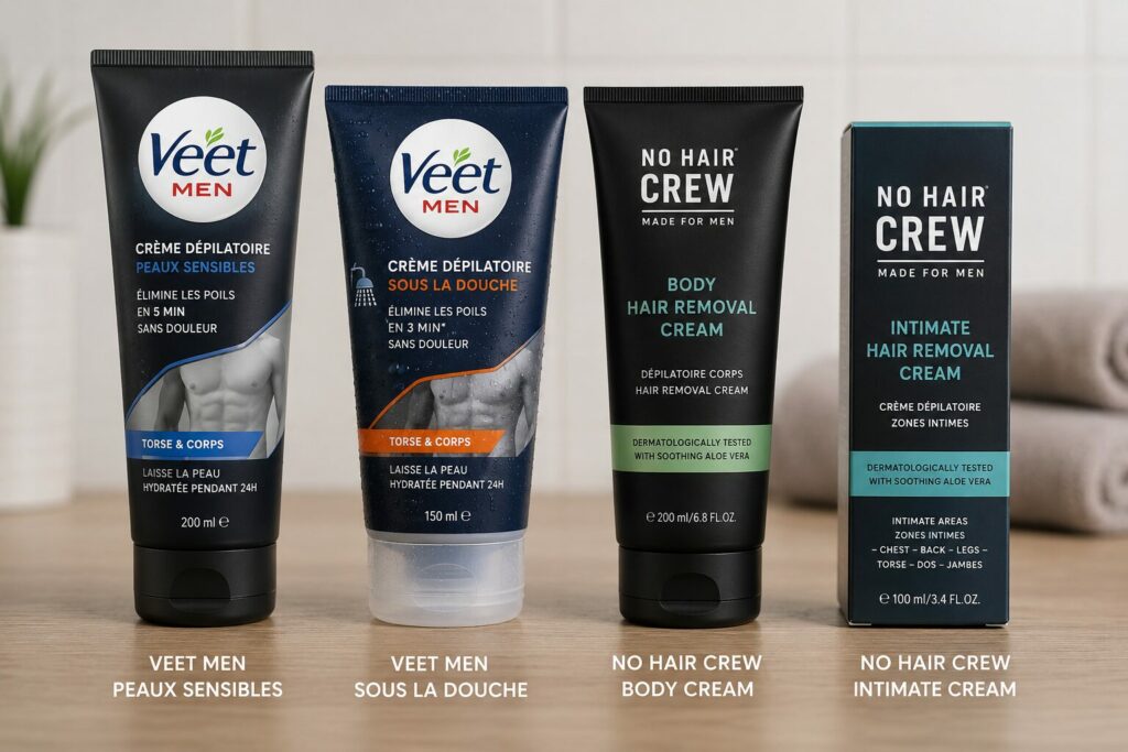 crème dépilatoire Veto Men et No Haïr Crew Intimate